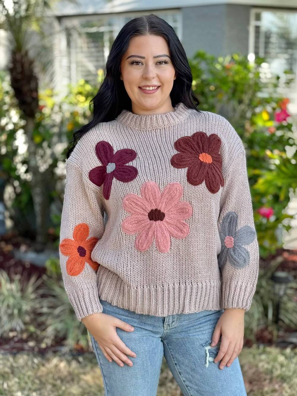 NEW KATYDID coming up daisies sweater in tan